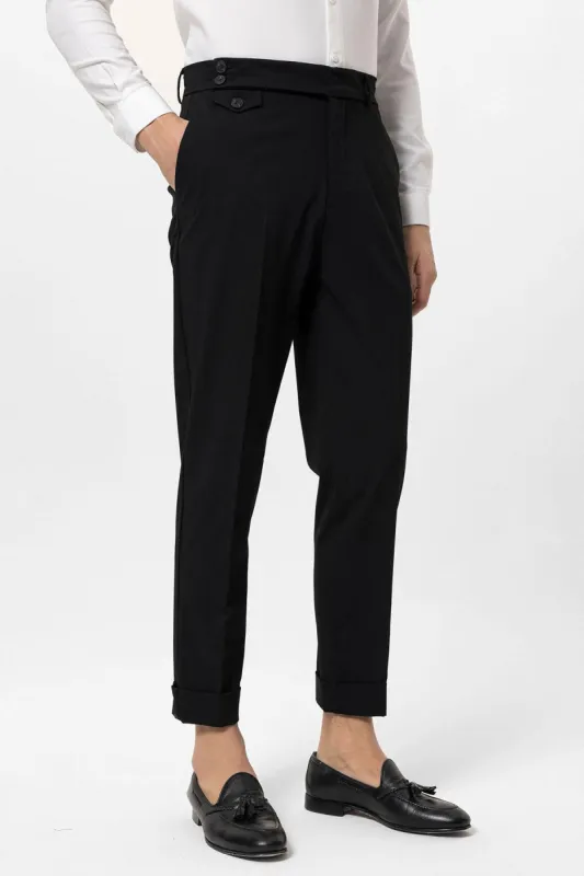 Men's Black High Waist Button Closure  Trousers - Wessi sold by Wessi
