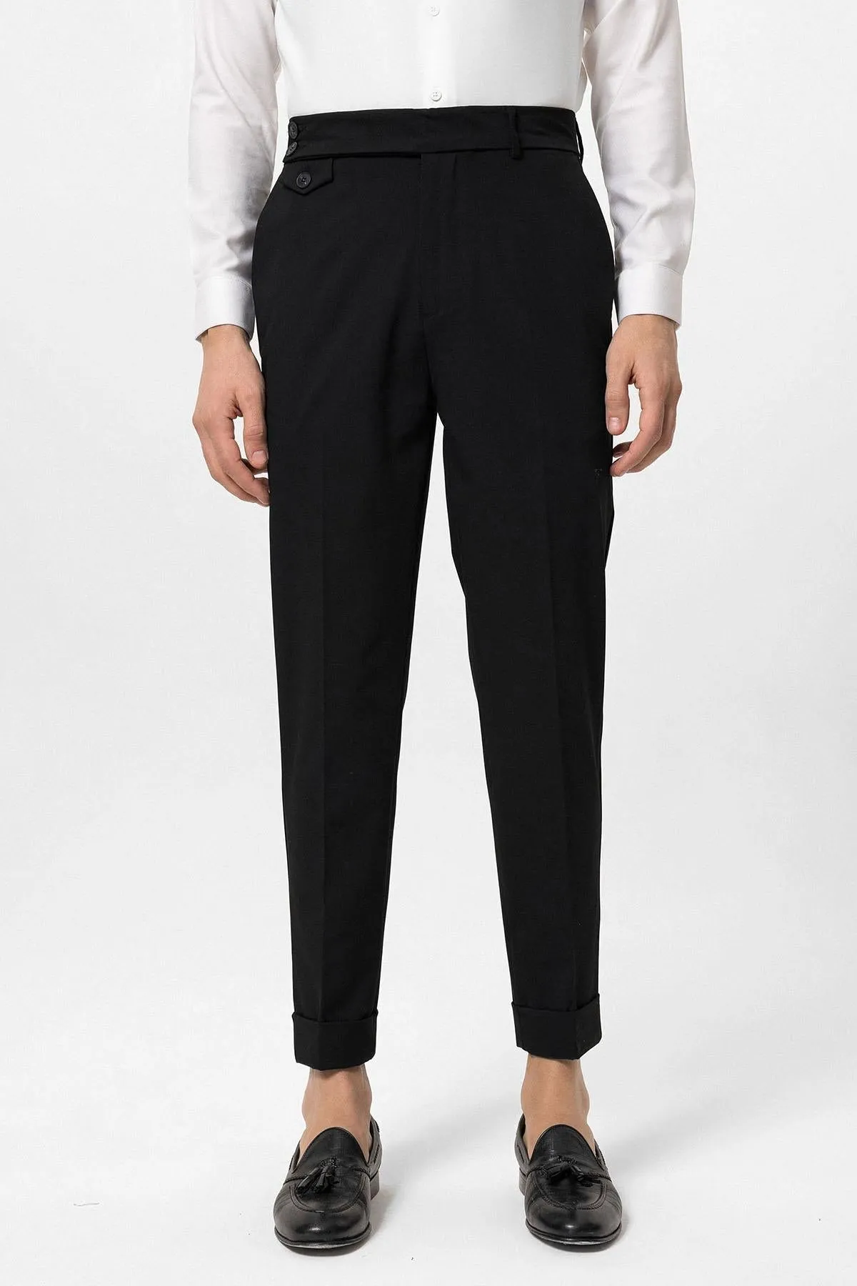Men's Black High Waist Button Closure Trousers - Wessi sold by Wessi product image thumbnail 2
