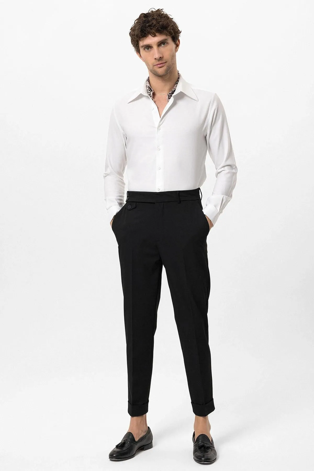Men's Black High Waist Button Closure Trousers - Wessi sold by Wessi product image thumbnail 3