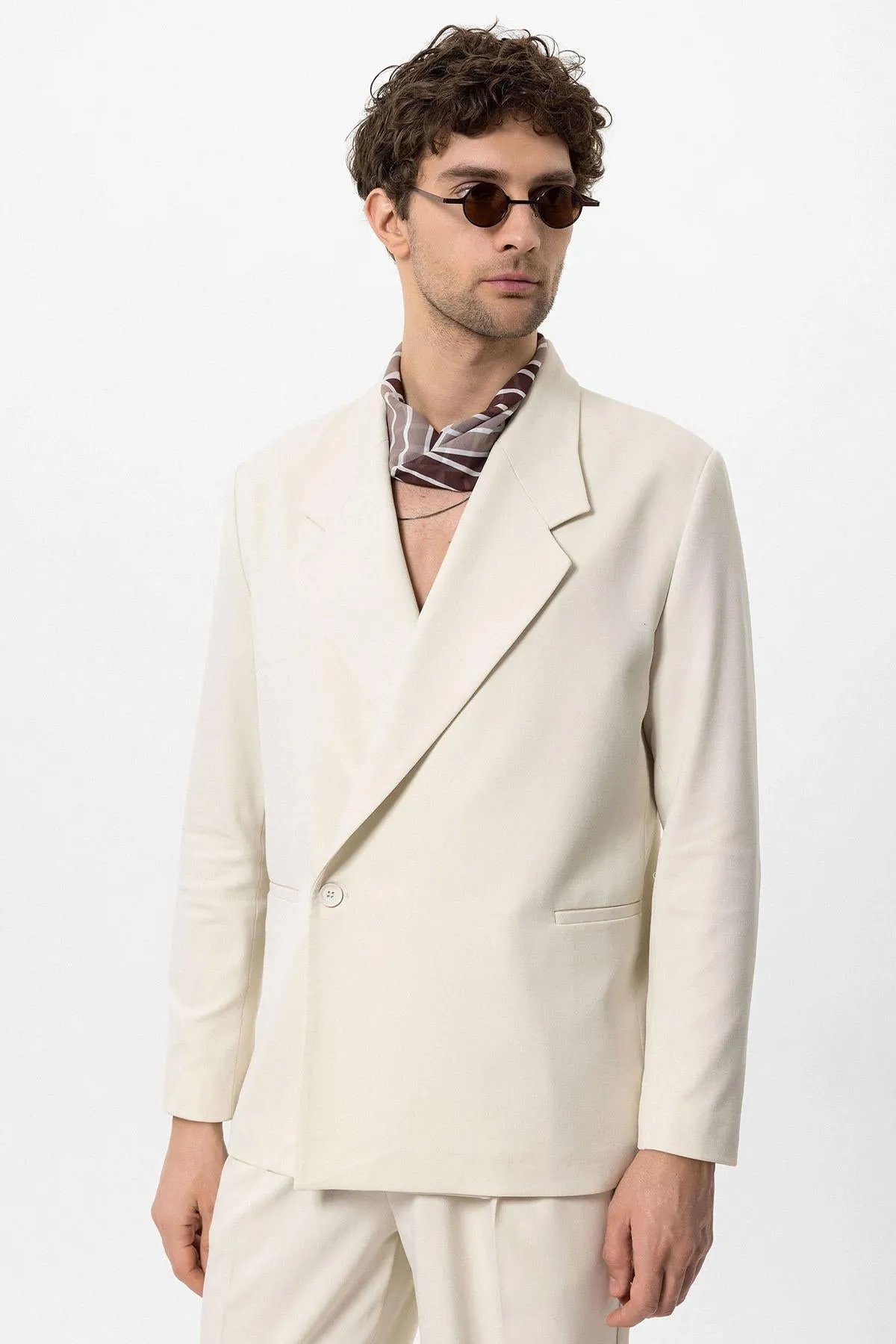 Men's Ecru Double-Breasted Flap Pocket Blazer - Wessi sold by Wessi