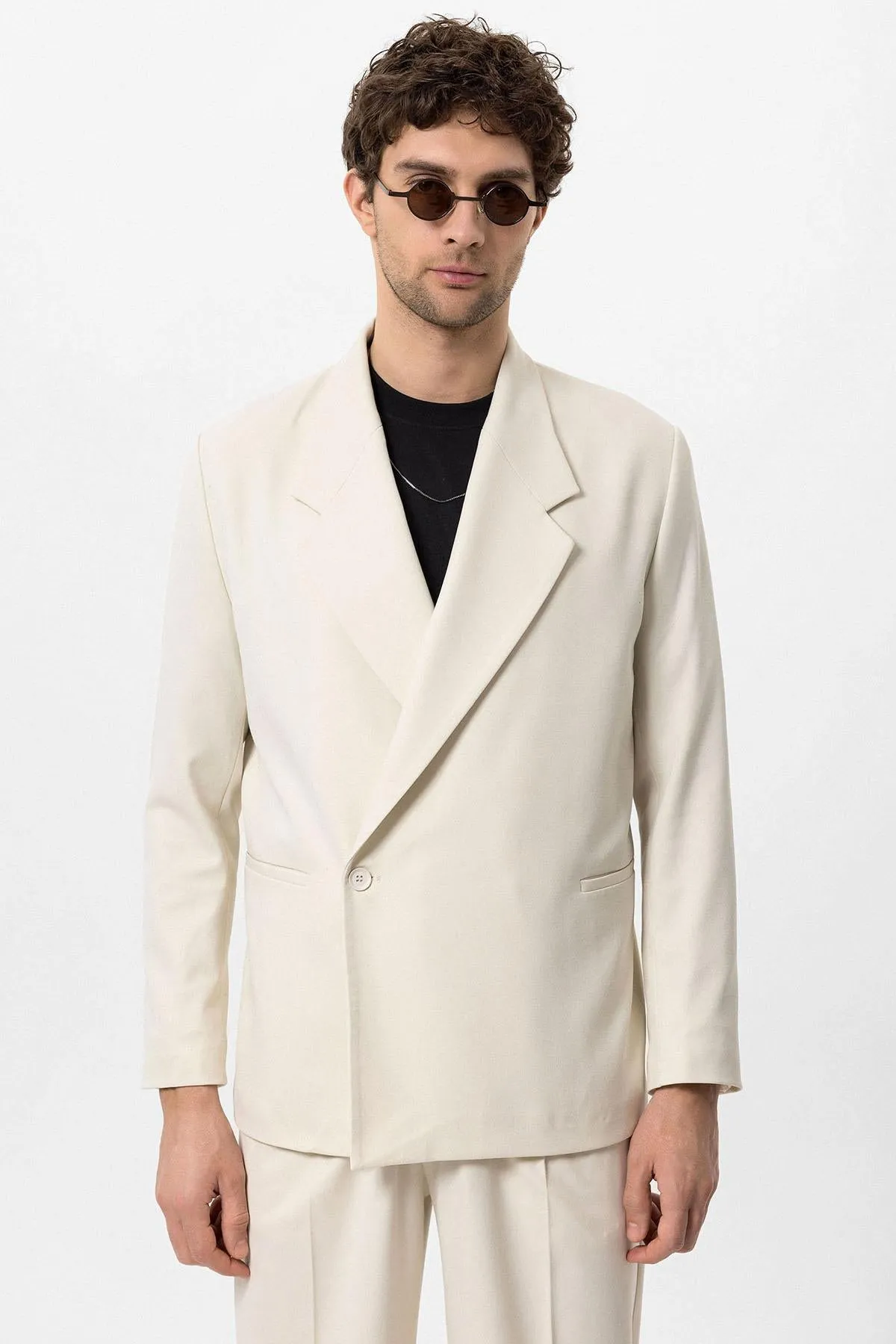 Men's Ecru Double-Breasted Flap Pocket Blazer - Wessi sold by Wessi product image thumbnail 2