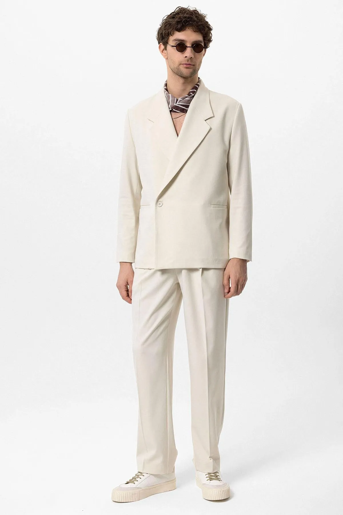 Men's Ecru Double-Breasted Flap Pocket Blazer - Wessi sold by Wessi product image thumbnail 3