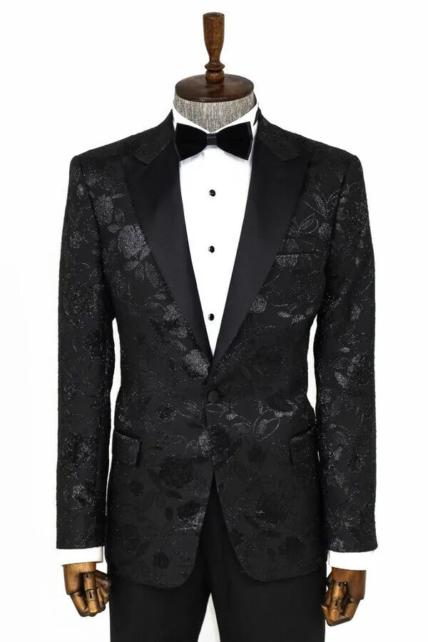 Floral Patterned Black Men Tuxedo Blazer - Wessi sold by Wessi