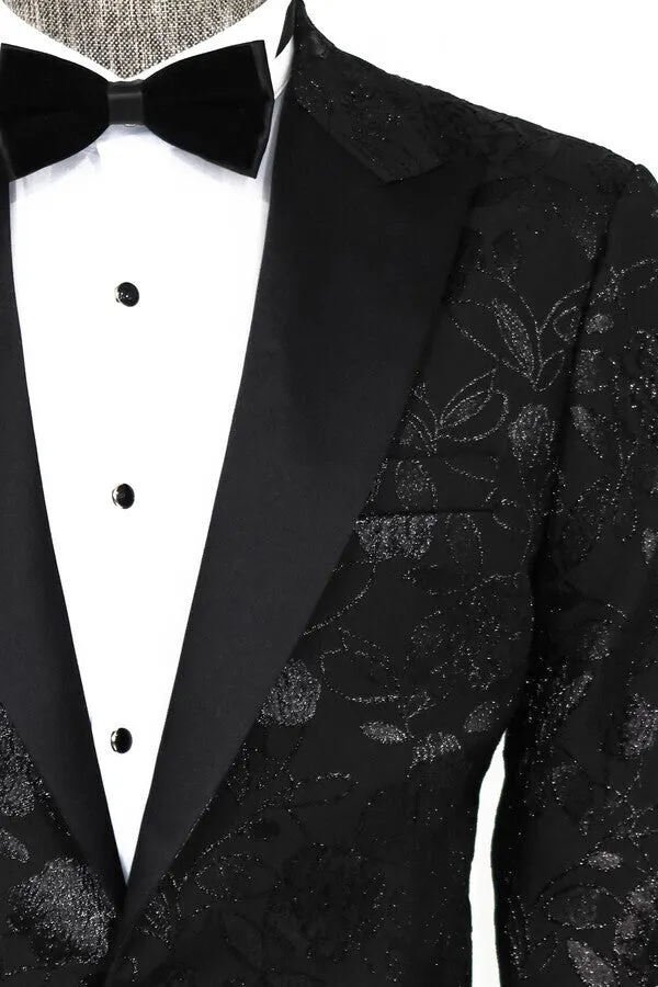 Floral Patterned Black Men Tuxedo Blazer - Wessi sold by Wessi product image thumbnail 2