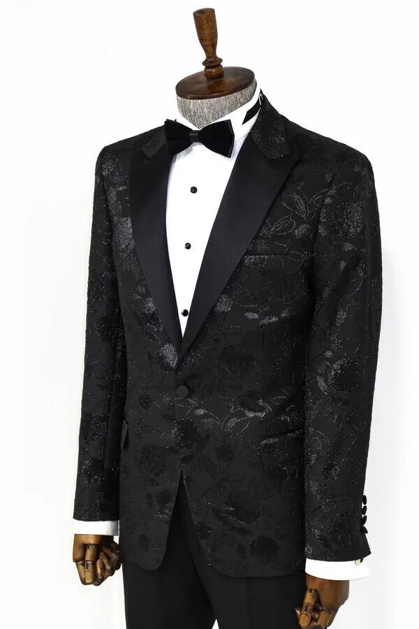 Floral Patterned Black Men Tuxedo Blazer - Wessi sold by Wessi product image thumbnail 4