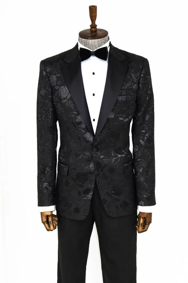 Floral Patterned Black Men Tuxedo Blazer - Wessi sold by Wessi product image thumbnail 3