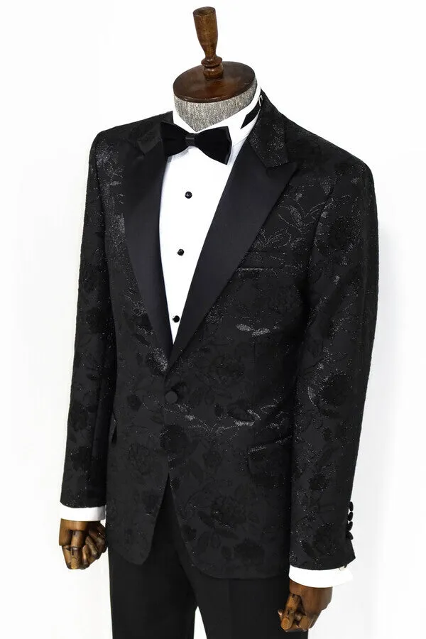 Floral Patterned Black Men Tuxedo Blazer - Wessi sold by Wessi product image thumbnail 5