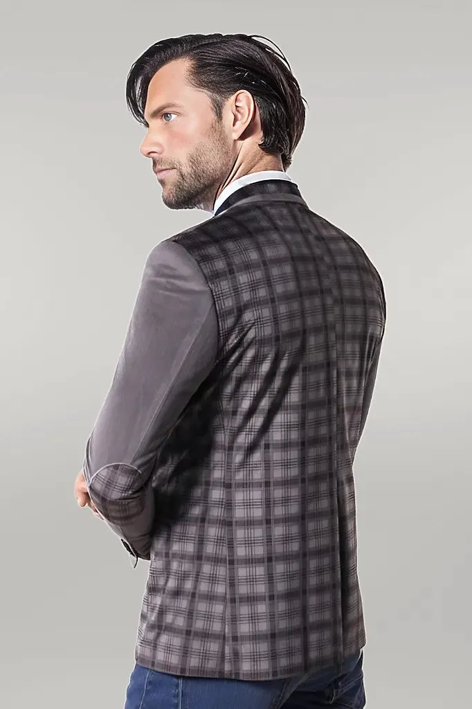 Plaid Sleeve Plaid Chest Smoked Velvet Blazer - Wessi sold by Wessi product image thumbnail 4