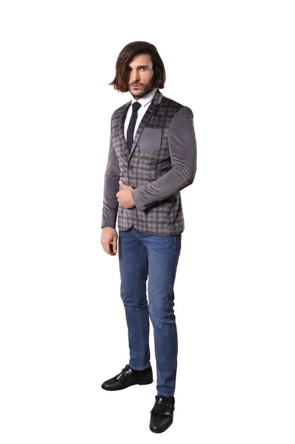 Plaid Sleeve Plaid Chest Smoked Velvet Blazer - Wessi sold by Wessi product image thumbnail 3