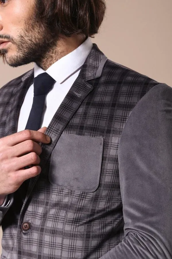 Plaid Sleeve Plaid Chest Smoked Velvet Blazer - Wessi sold by Wessi product image thumbnail 2