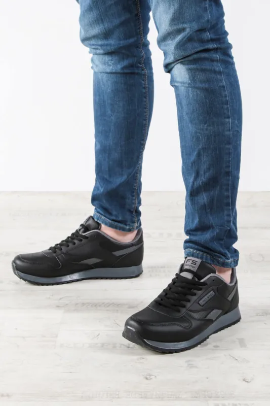 Men's Black Synthetic Lace-Up Athletic Sneakers - Wessi sold by Wessi