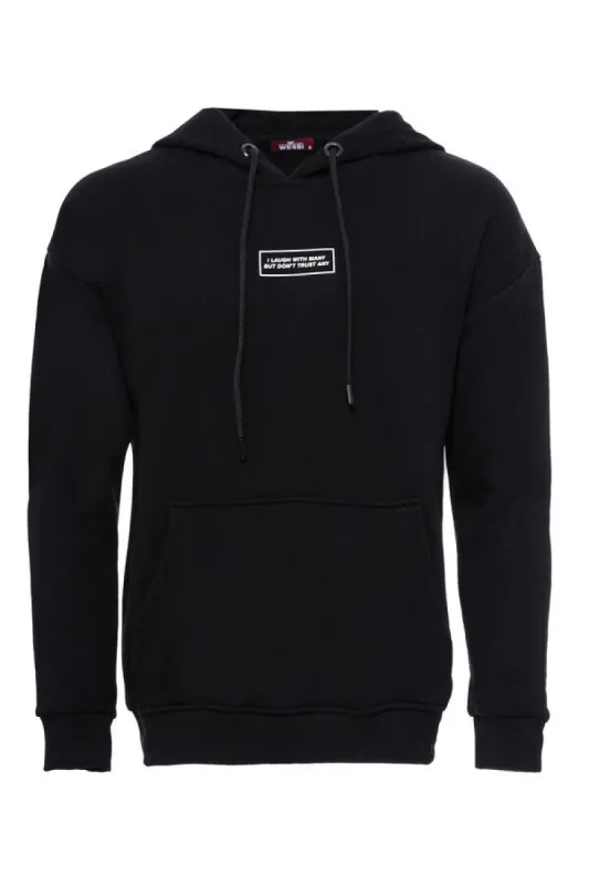 Hooded Printed Men's Black Sweatshirt - Wessi sold by Wessi