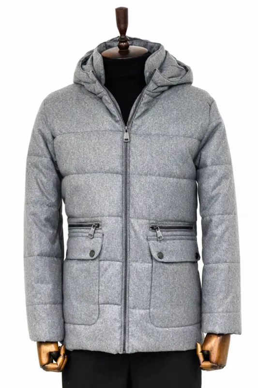 Slim Fit Hooded Grey Men Coat - Wessi sold by Wessi