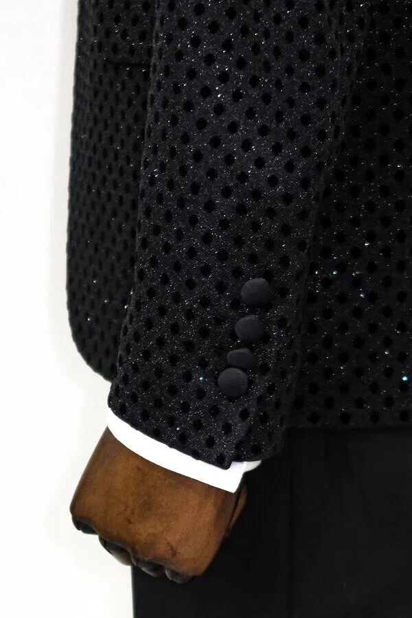 Sequin Dot Patterned Black Men Sparkly Singer Tuxedo Jacket - Wessi sold by Wessi product image thumbnail 4