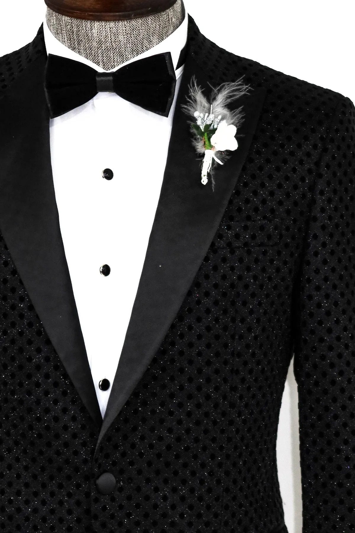 Sequin Dot Patterned Black Men Sparkly Singer Tuxedo Jacket - Wessi sold by Wessi product image thumbnail 2