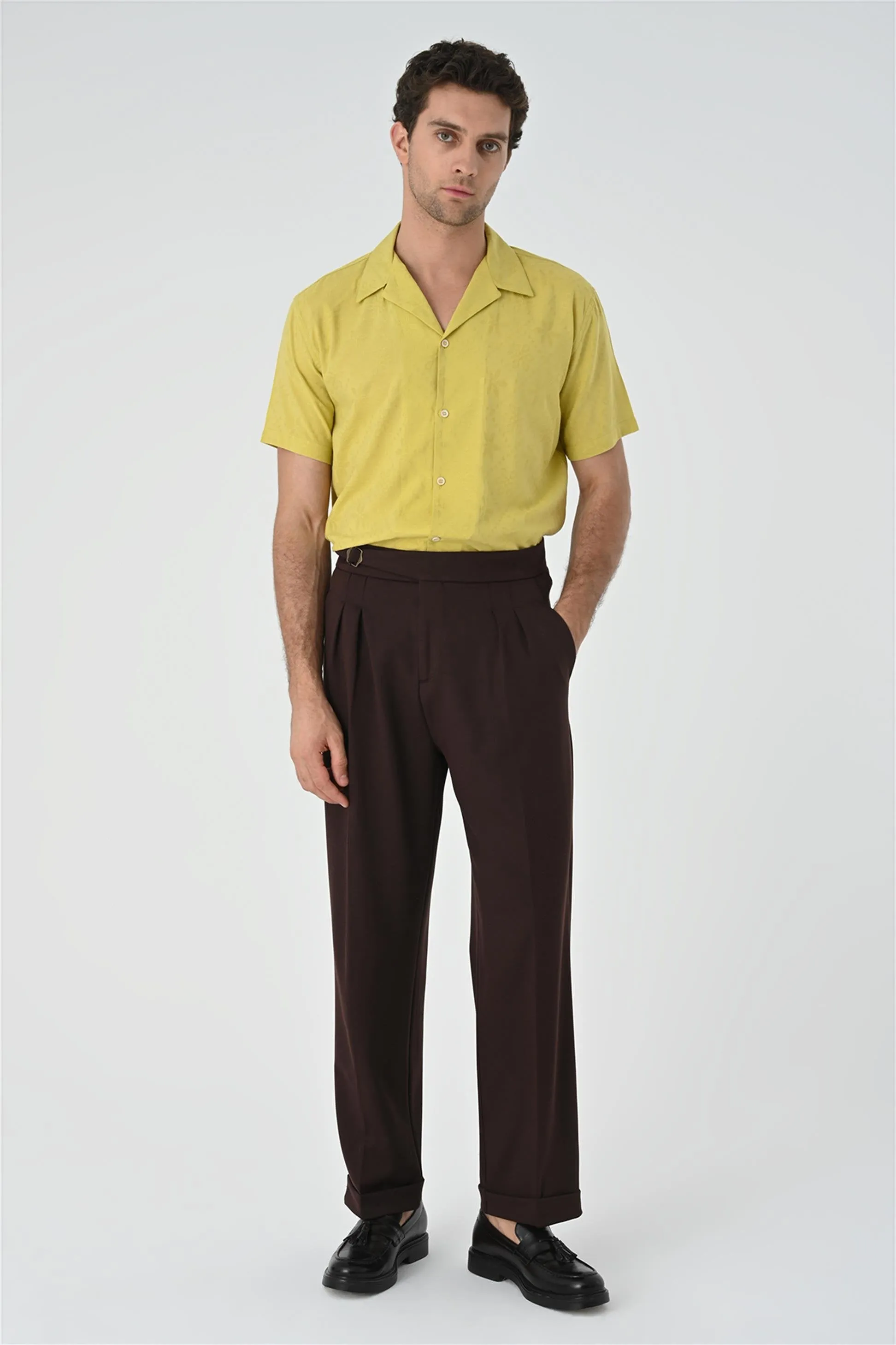 Saffron Knitted Patterned Men's Shirt with Camp Collar - Wessi sold by Wessi