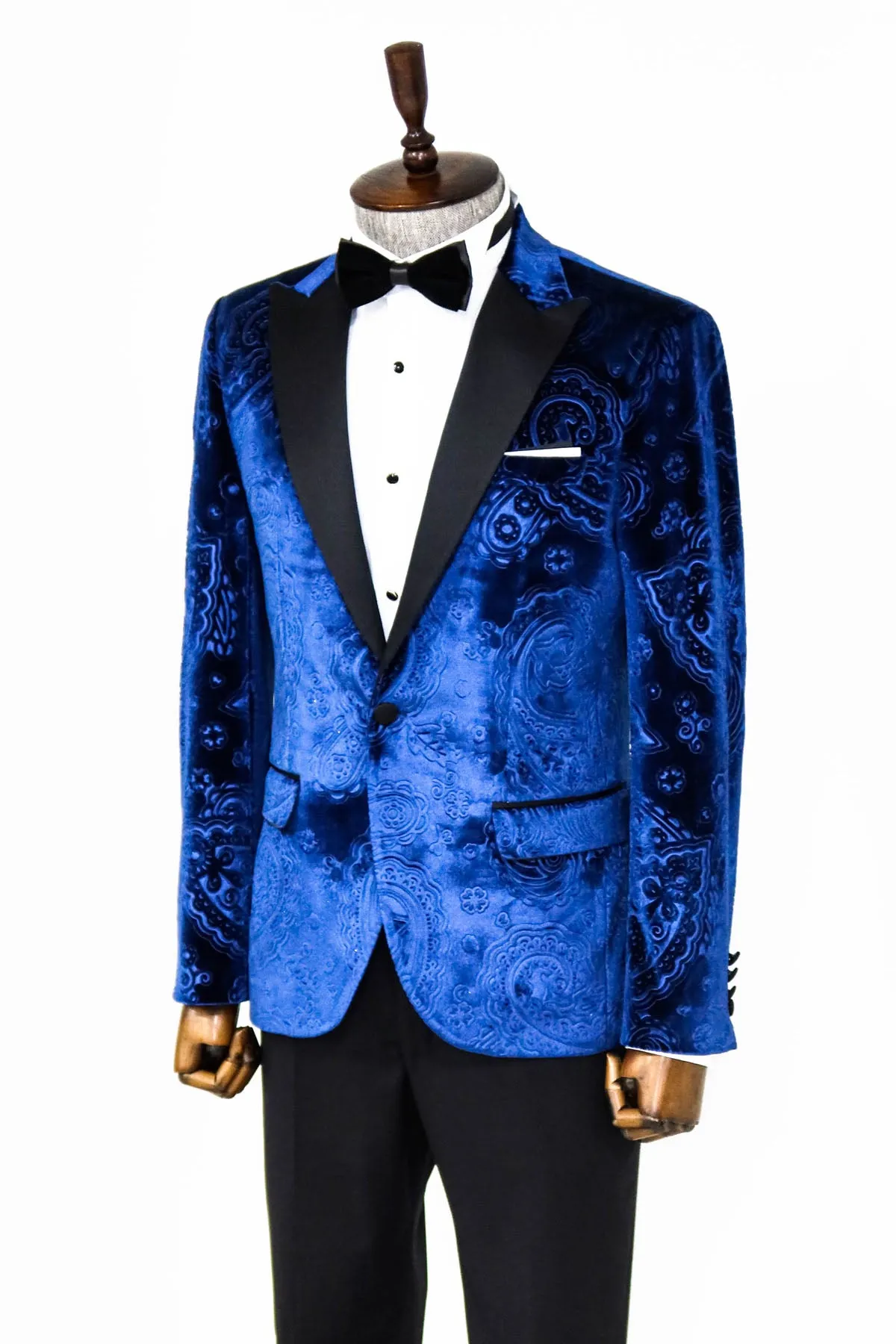 Floral Patterned Velvet Navy Blue Men Tuxedo Blazer - Wessi sold by Wessi product image thumbnail 3