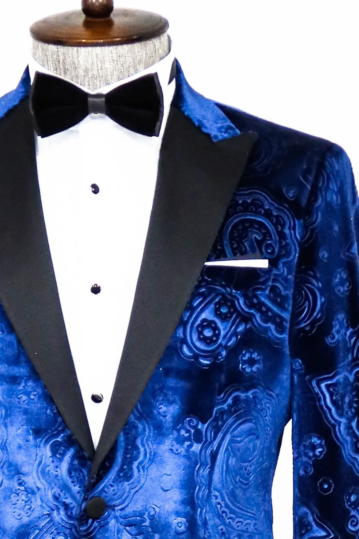 Floral Patterned Velvet Navy Blue Men Tuxedo Blazer - Wessi sold by Wessi product image thumbnail 2