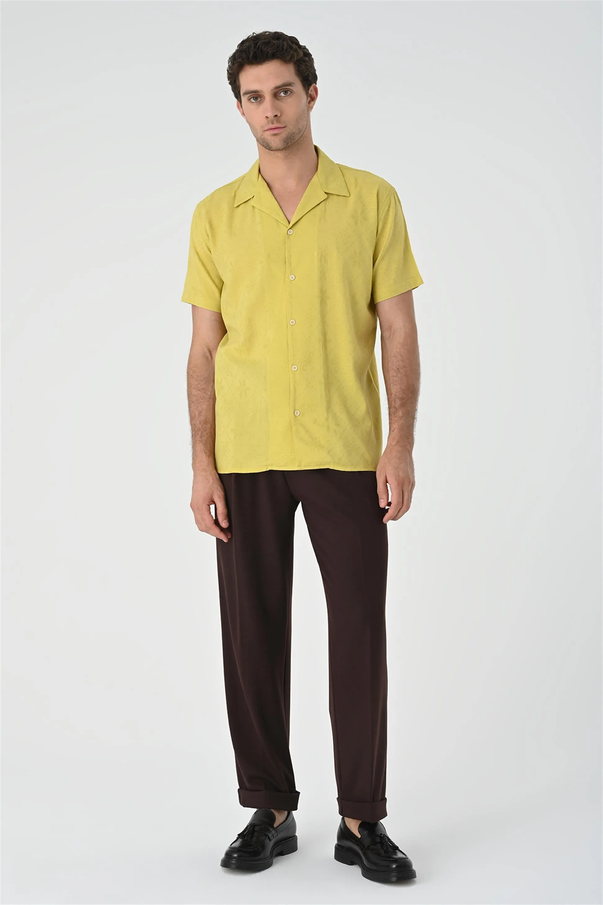 Saffron Knitted Patterned Men's Shirt with Camp Collar - Wessi sold by Wessi product image thumbnail 2