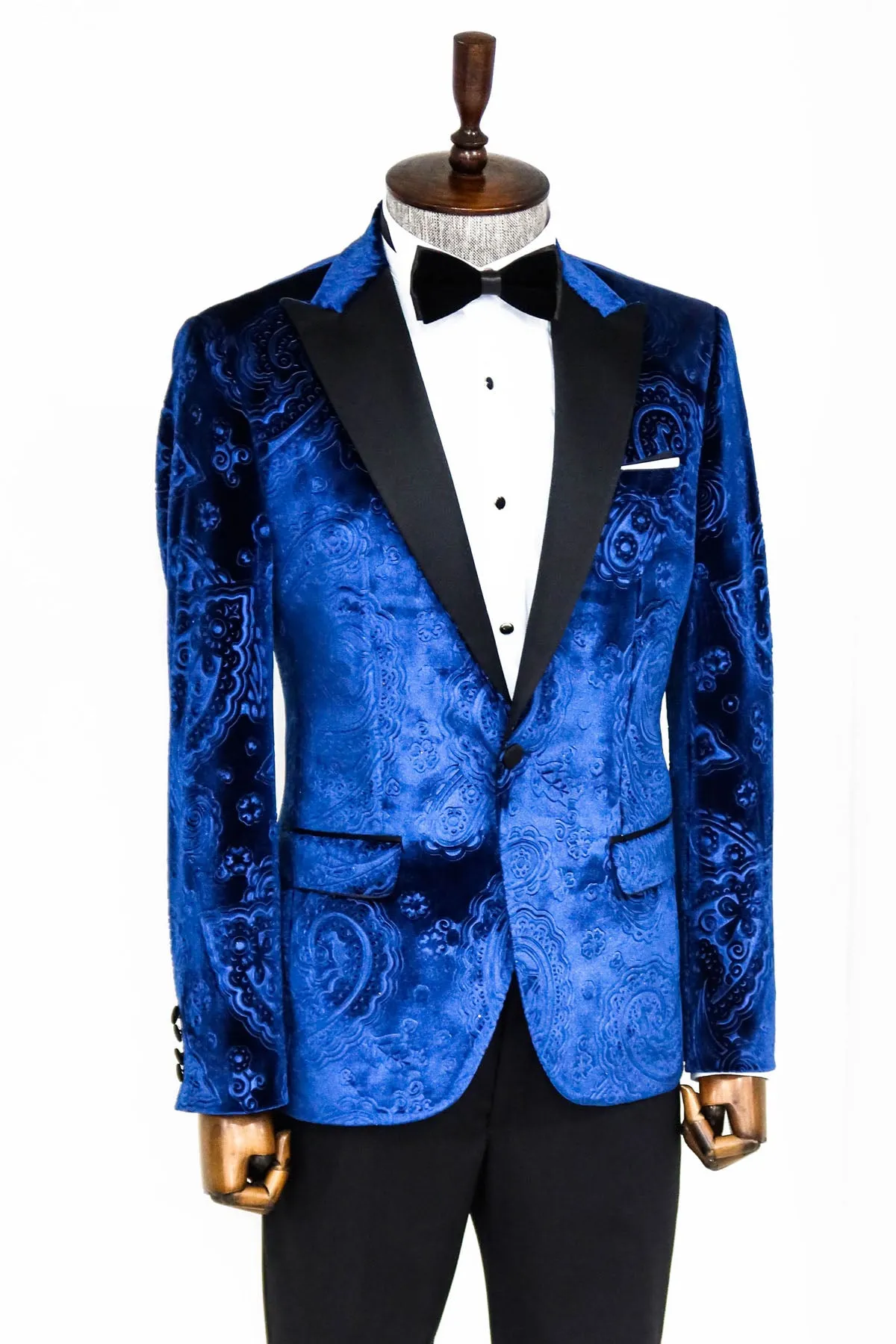 Floral Patterned Velvet Navy Blue Men Tuxedo Blazer - Wessi sold by Wessi product image thumbnail 5