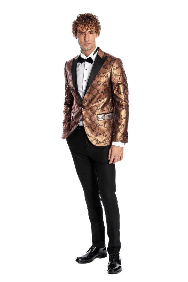 Patterned Slim Fit Brown Men Stage Tuxedo Blazer - Wessi sold by Wessi product image thumbnail 3