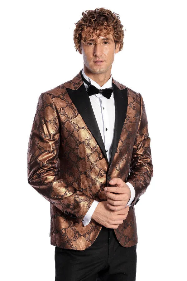 Patterned Slim Fit Brown Men Stage Tuxedo Blazer - Wessi sold by Wessi