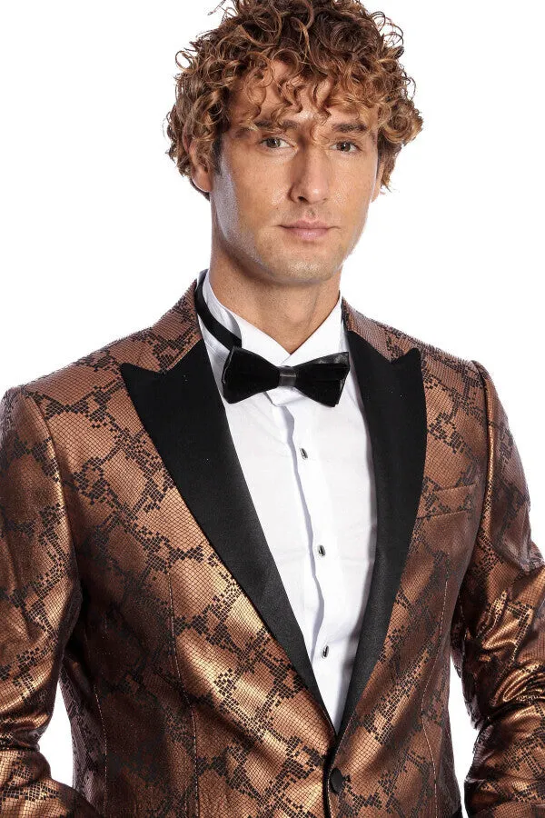 Patterned Slim Fit Brown Men Stage Tuxedo Blazer - Wessi sold by Wessi product image thumbnail 2