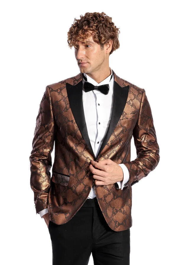 Patterned Slim Fit Brown Men Stage Tuxedo Blazer - Wessi sold by Wessi product image thumbnail 5