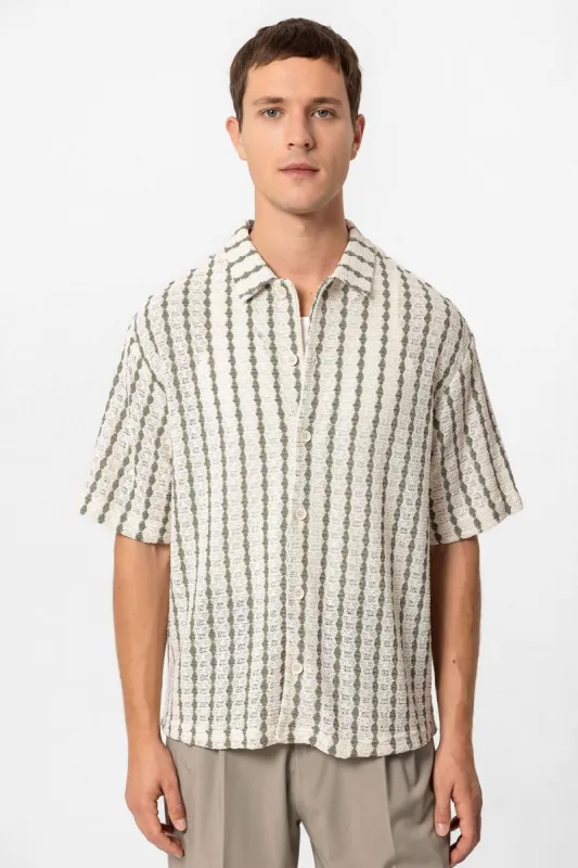 Men's Khaki Striped Knit Short-Sleeve Shirt - Wessi sold by Wessi