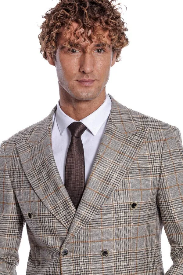 Checked Double Breasted Brown Men Blazer - Wessi sold by Wessi product image thumbnail 3