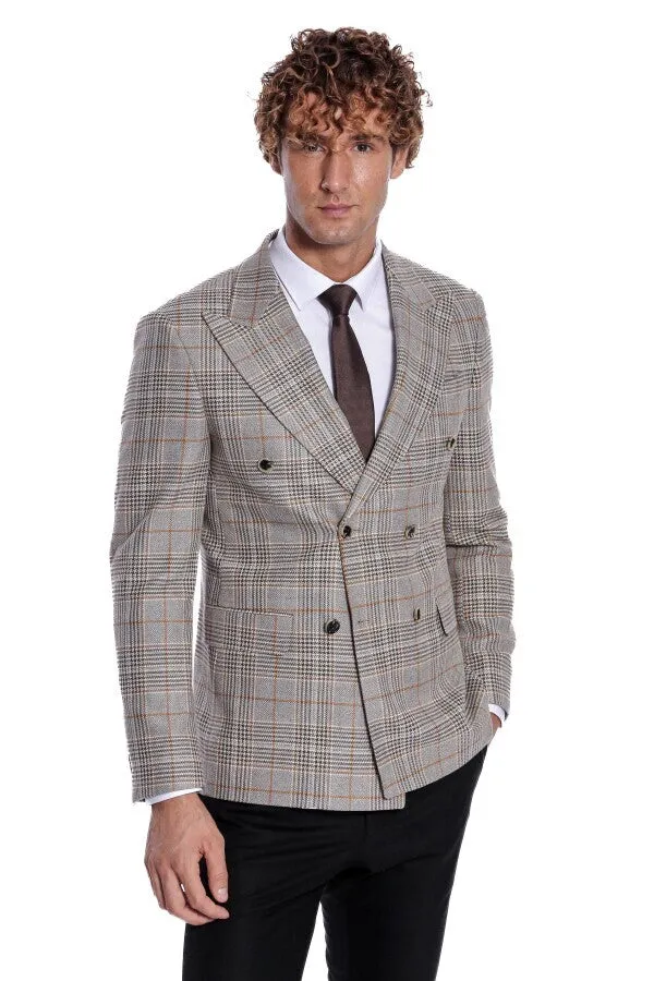 Checked Double Breasted Brown Men Blazer - Wessi sold by Wessi product image thumbnail 5
