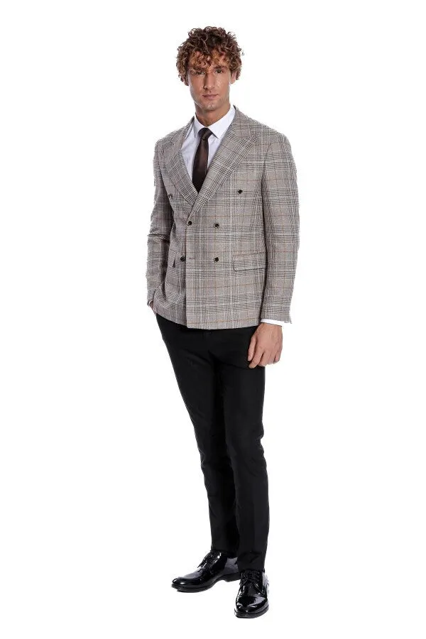 Checked Double Breasted Brown Men Blazer - Wessi sold by Wessi product image thumbnail 2