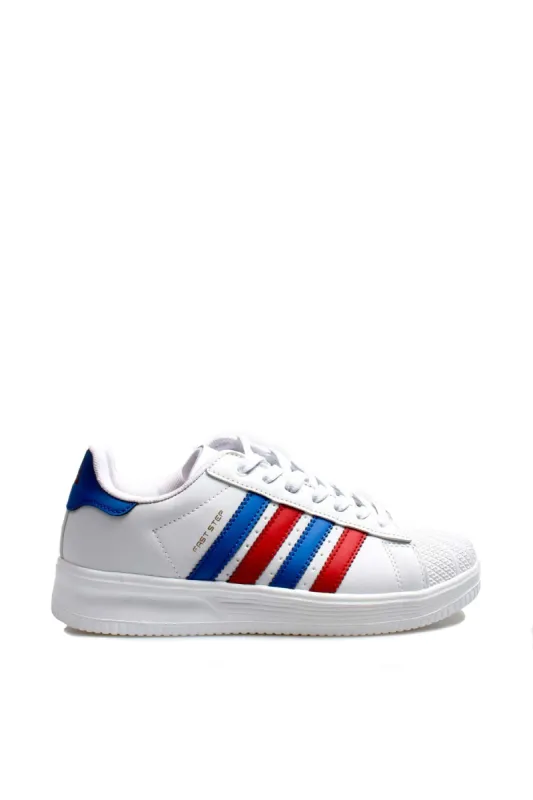 Men's White Leather Sneakers with Patriotic Stripe Details - Wessi made by Wessi
