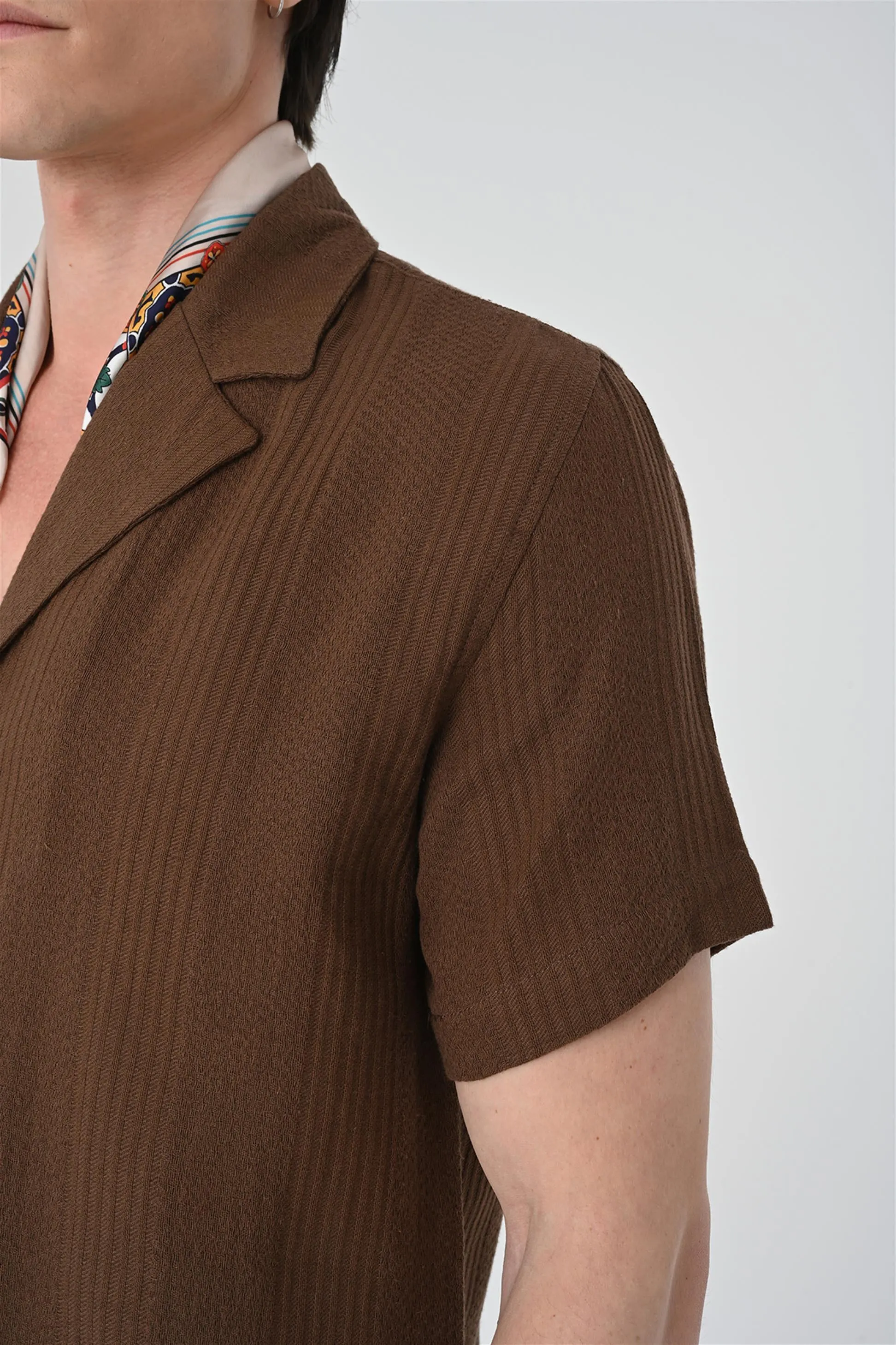 Men's Brown Woven Patterned Short Sleeve Shirt - Wessi sold by Wessi product image thumbnail 5