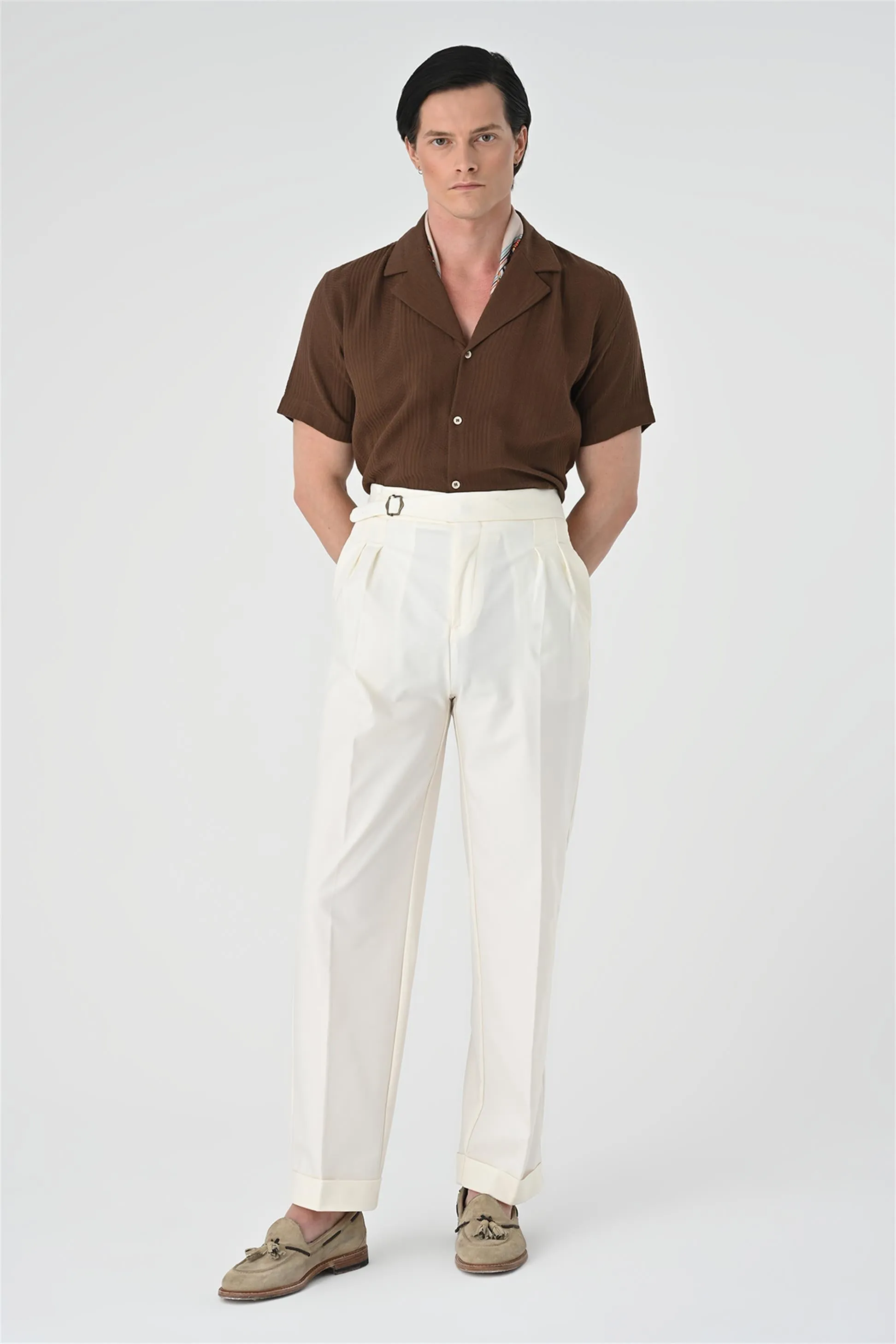 Men's Brown Woven Patterned Short Sleeve Shirt - Wessi sold by Wessi