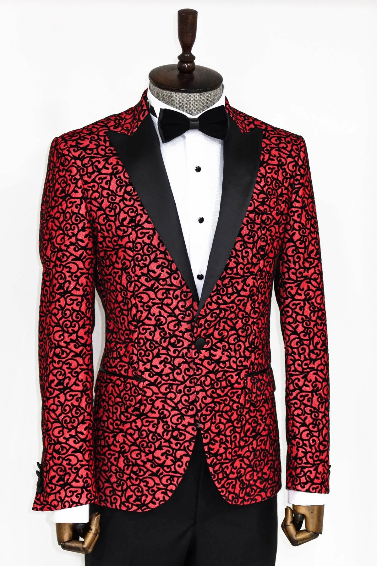 Scroll Patterned Burgundy Men Stage Tuxedo Blazer - Wessi sold by Wessi product image thumbnail 3