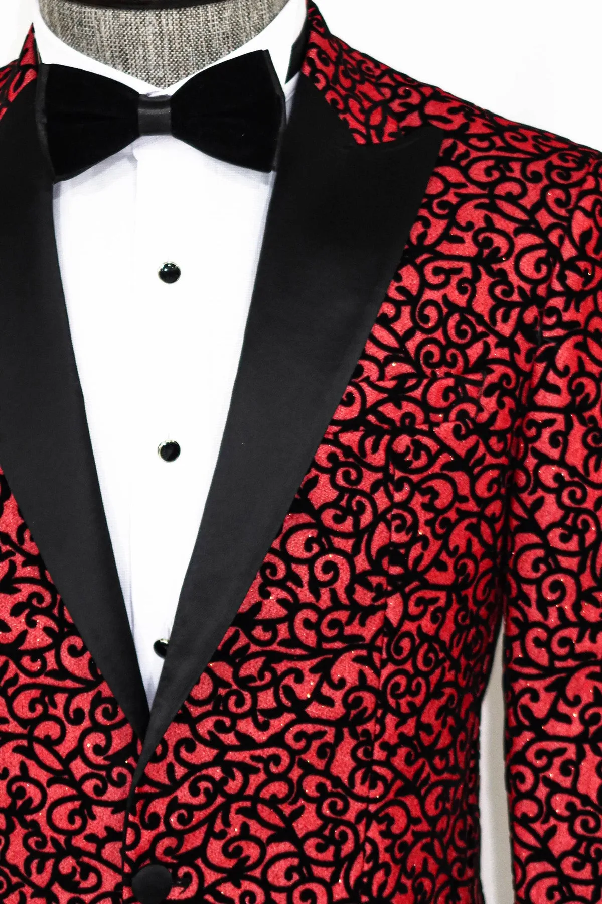 Scroll Patterned Burgundy Men Stage Tuxedo Blazer - Wessi sold by Wessi product image thumbnail 2