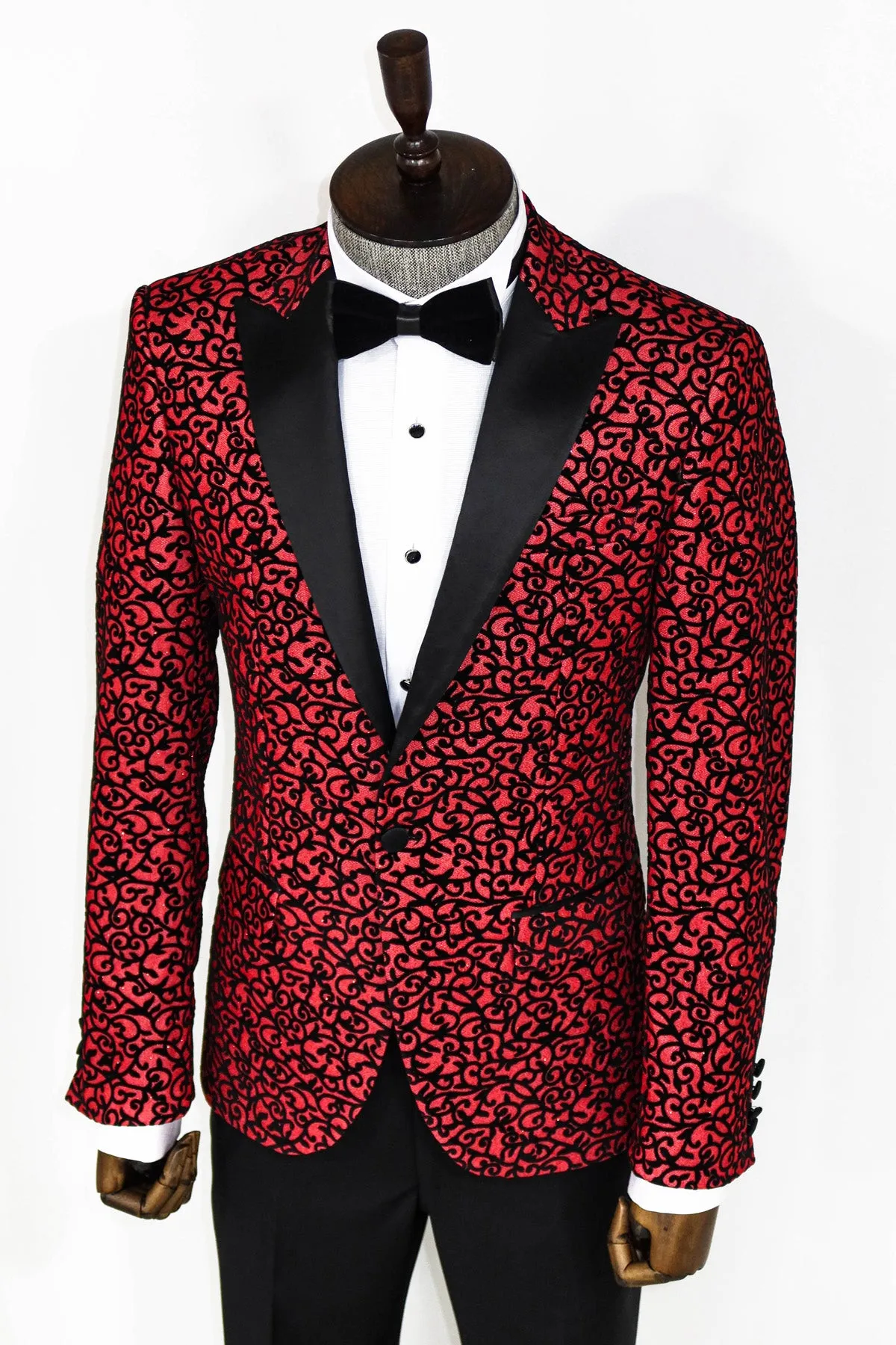 Scroll Patterned Burgundy Men Stage Tuxedo Blazer - Wessi sold by Wessi product image thumbnail 4