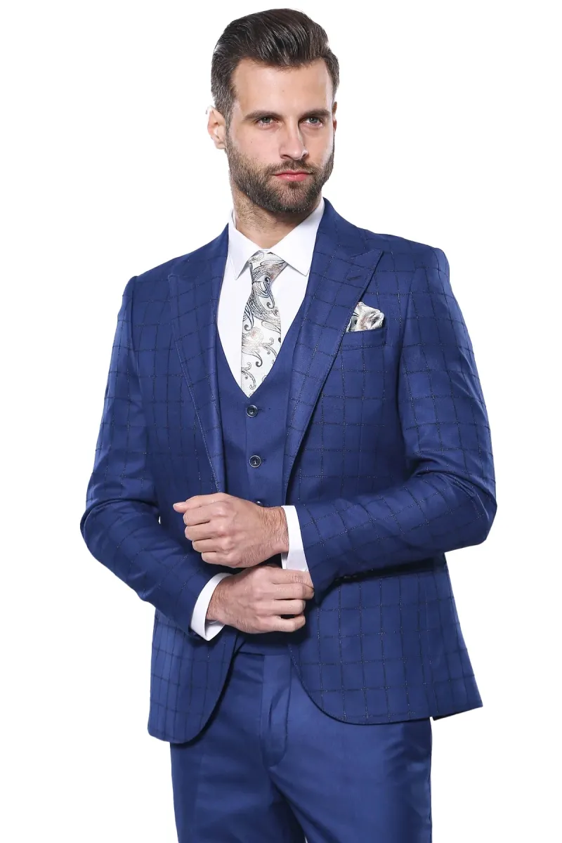 Blue Vested Suit With Plaid Blazer - Wessi sold by Wessi