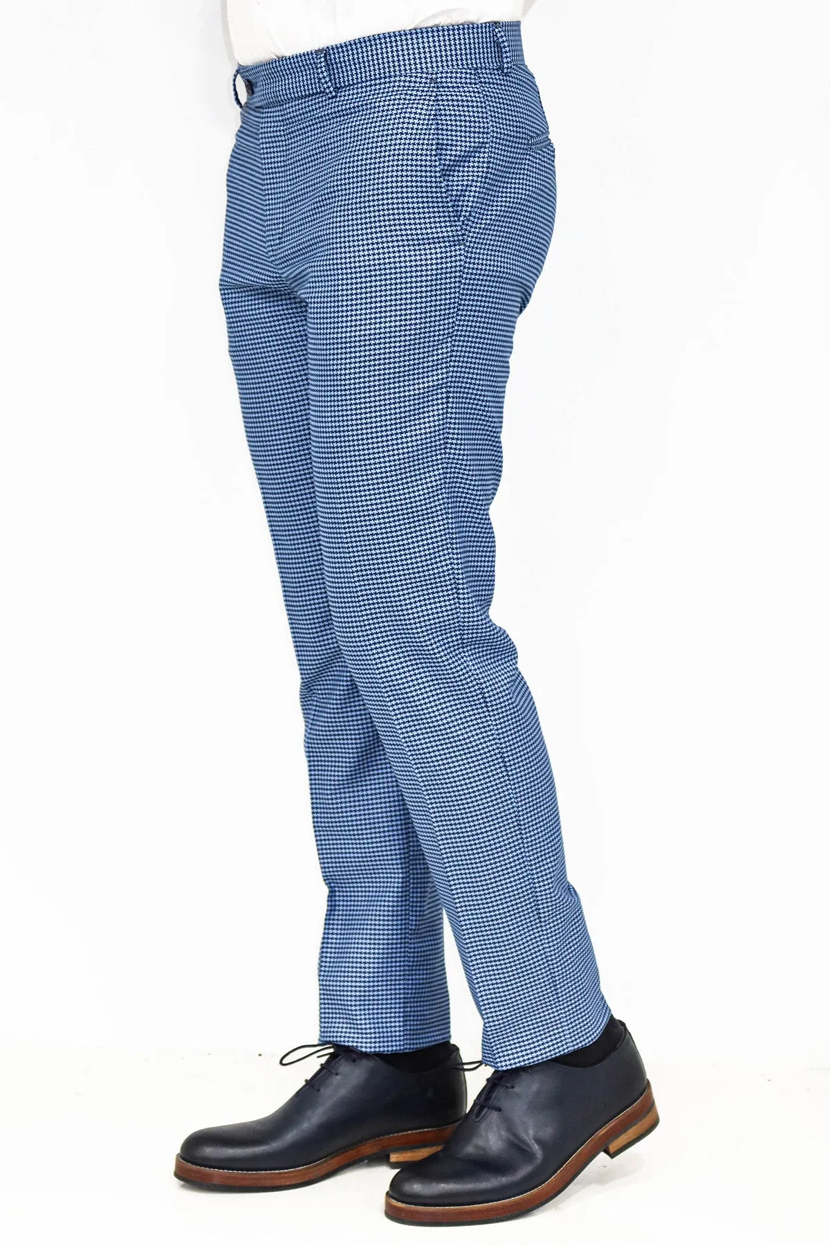 Houndstooth Patterned Indigo Blue Men Pants - Wessi sold by Wessi product image thumbnail 4