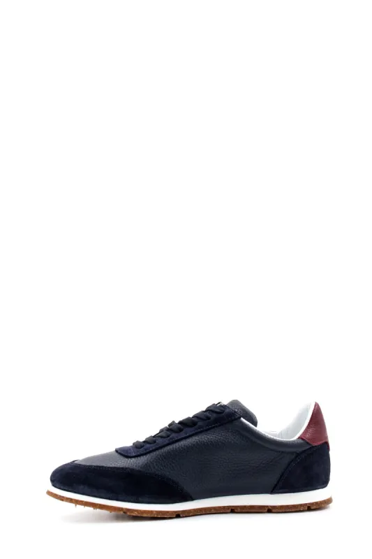Men's Navy Leather and Suede Sneakers with Gum Sole - Wessi sold by Wessi
