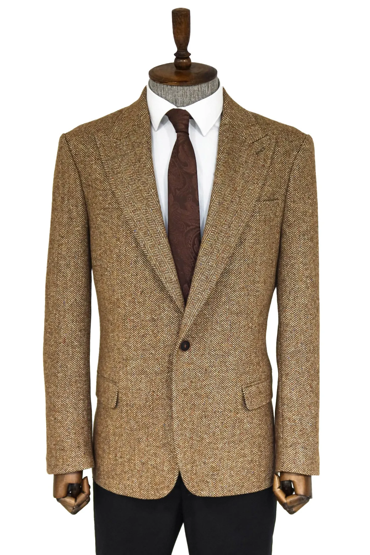 Houndstooth Pattern Wool Light Brown Men Blazer - Wessi sold by Wessi