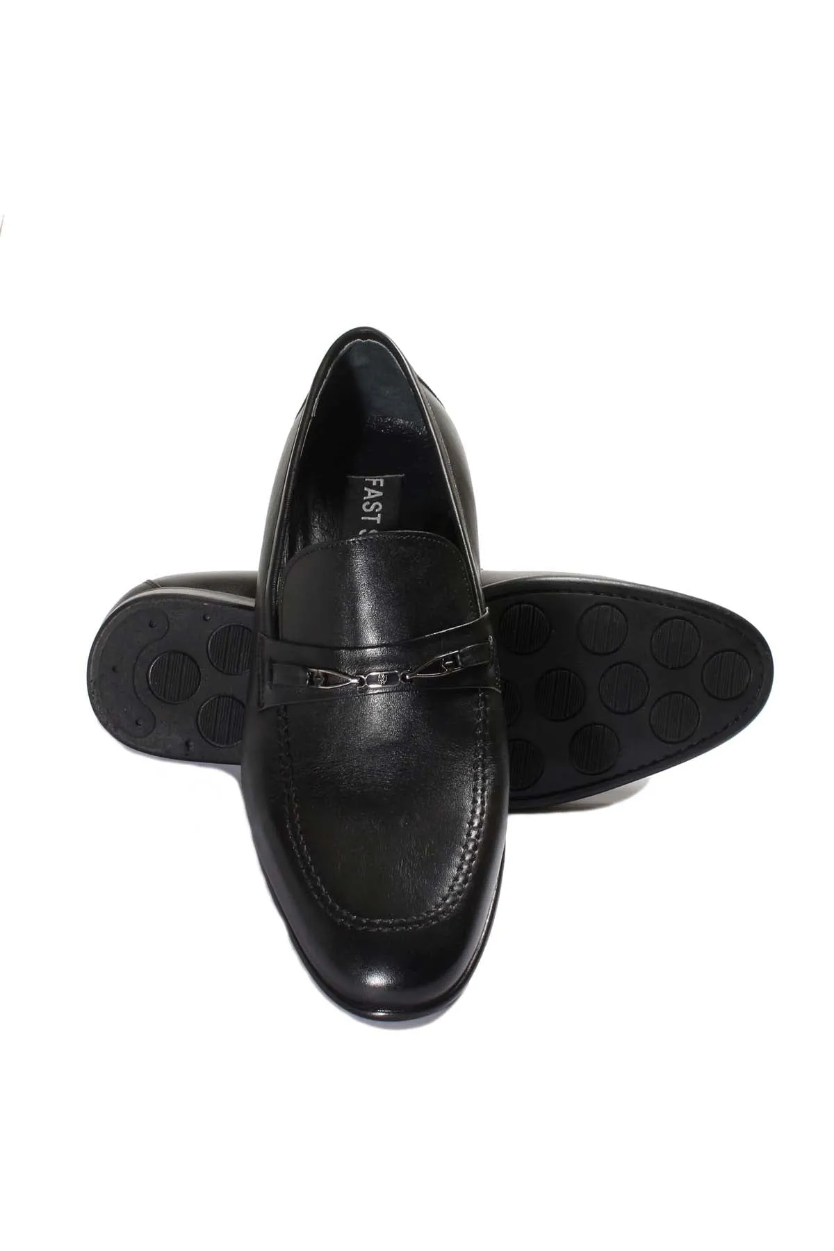 Men's Black Leather Loafers with Decorative Metal Accent - Wessi sold by Wessi product image thumbnail 5