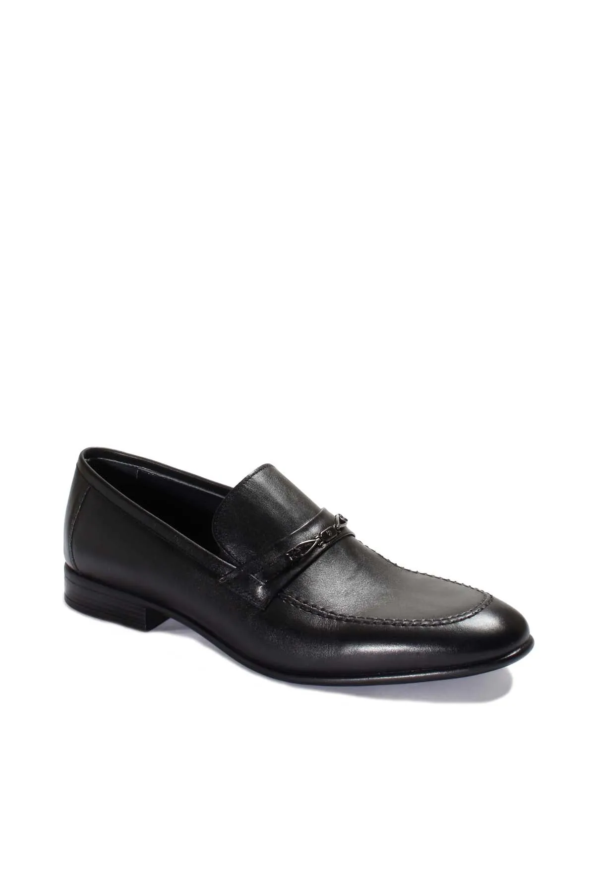 Men's Black Leather Loafers with Decorative Metal Accent - Wessi sold by Wessi product image thumbnail 4