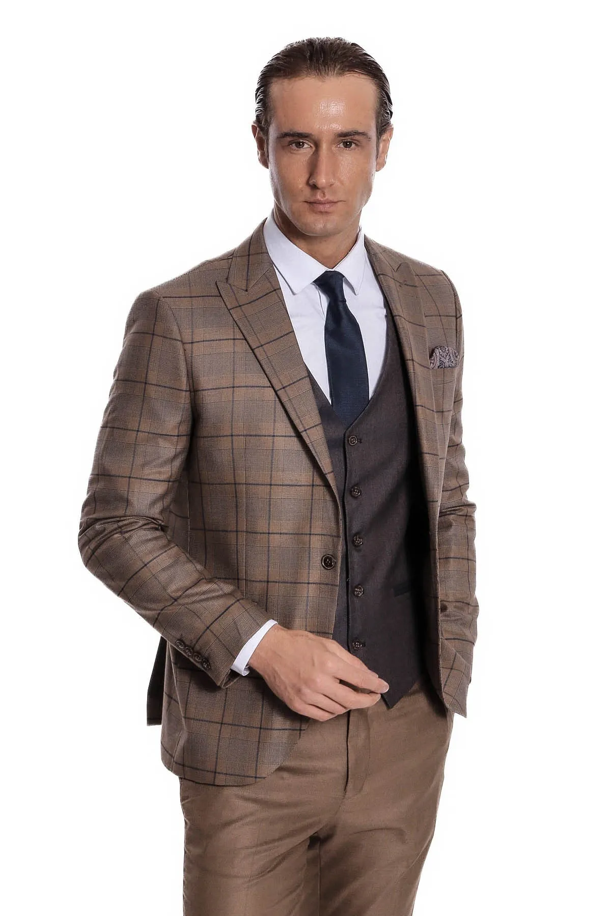 Slim Fit Checked Brown Men Suit - Wessi sold by Wessi product image thumbnail 4