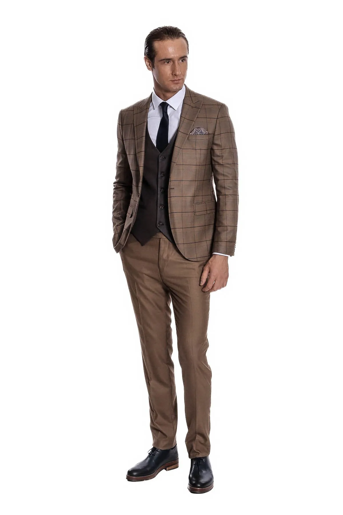 Slim Fit Checked Brown Men Suit - Wessi sold by Wessi product image thumbnail 2