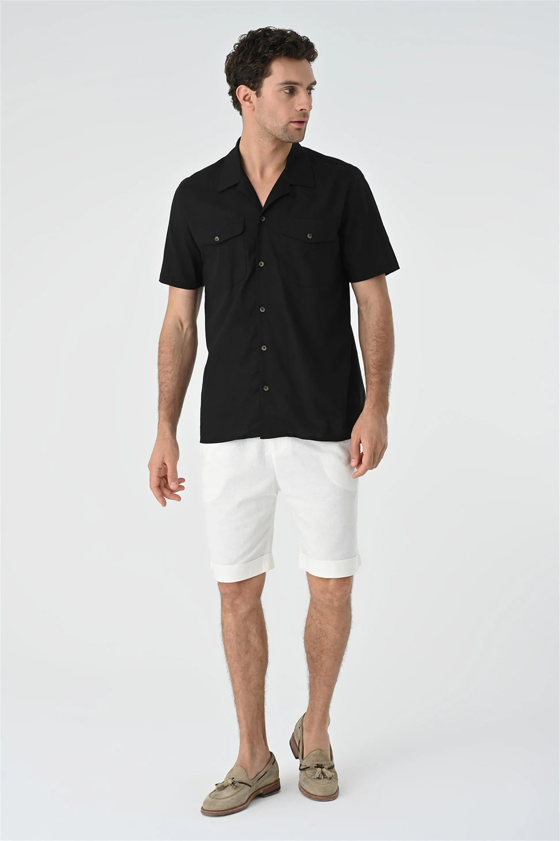 Black Camp Collar Pocket Detailed Men's Shirt - Wessi sold by Wessi product image thumbnail 2