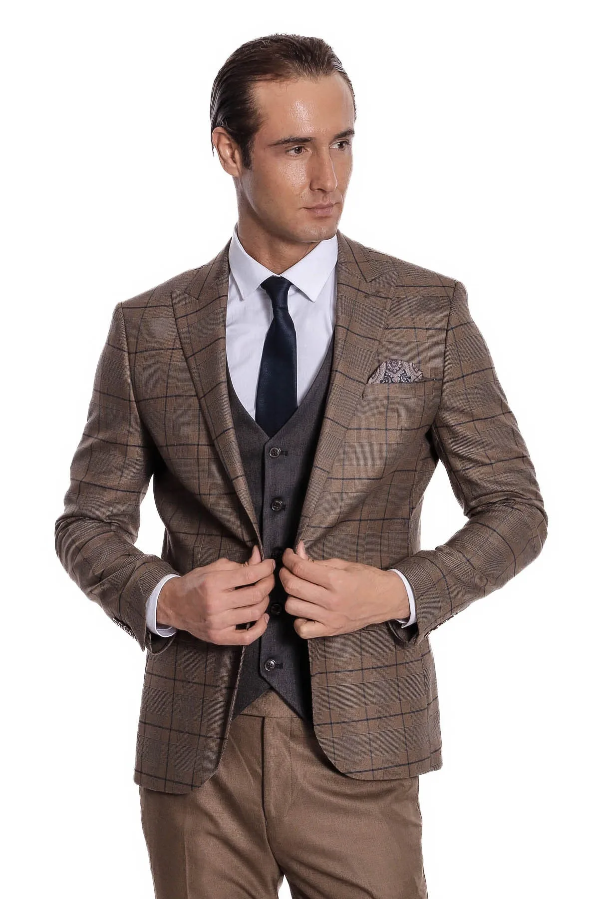 Slim Fit Checked Brown Men Suit - Wessi sold by Wessi product image thumbnail 5