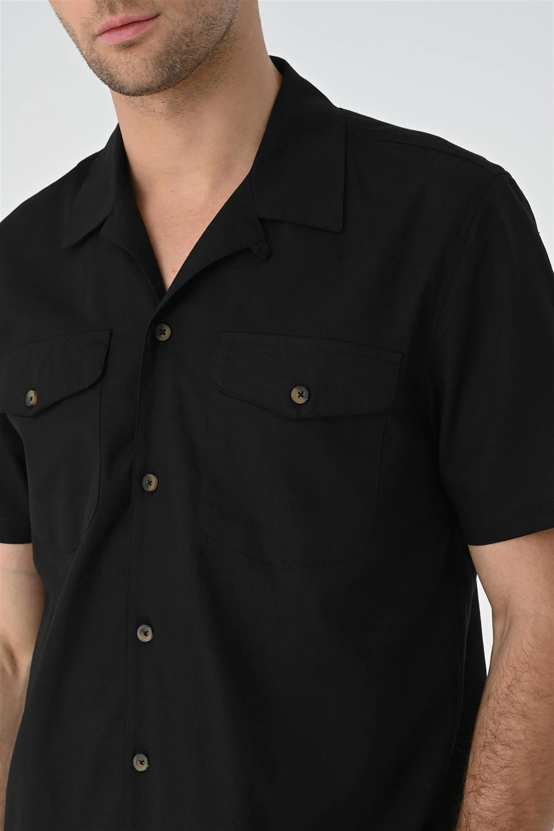 Black Camp Collar Pocket Detailed Men's Shirt - Wessi sold by Wessi product image thumbnail 4