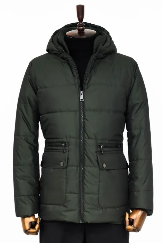 Slim Fit Hooded Green Men Coat - Wessi sold by Wessi
